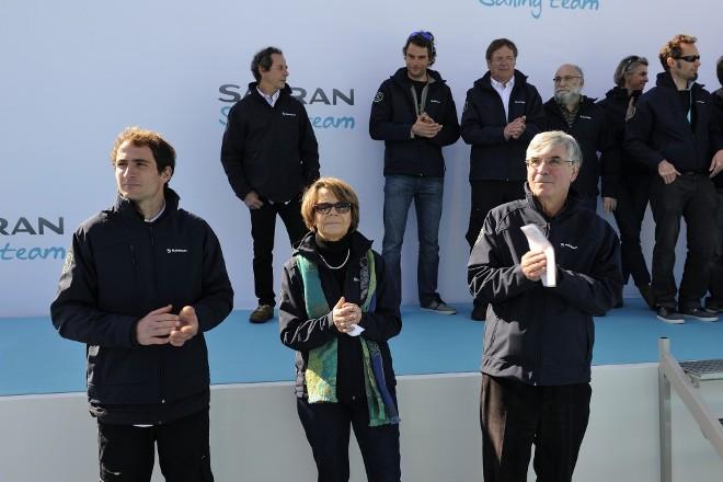 Christening of the new Imoca category ship Safran 2, skipper Morgan Lagraviere, by godmother Catherine Maunoury and Safran CEO Jean Paul Herteman - Lorient, March 7, 2015 © François Van Malleghem